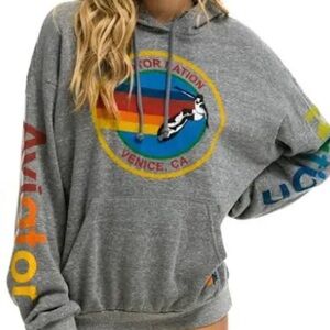 Aviator Nation Relaxed gray hooded sweatshirt. Size S